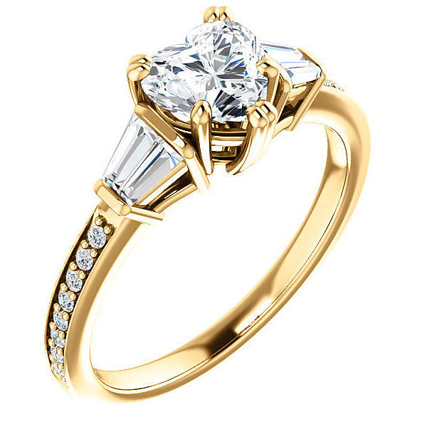 Heart and Baguette Moissanite Engagement Ring