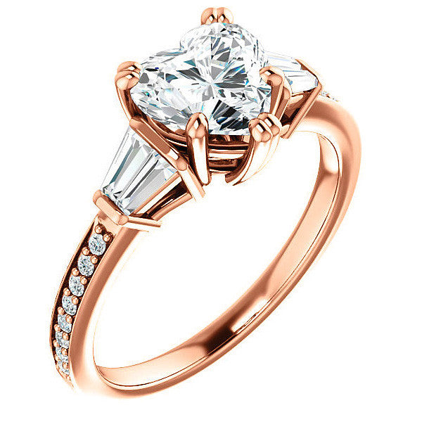 Heart and Baguette Moissanite Engagement Ring