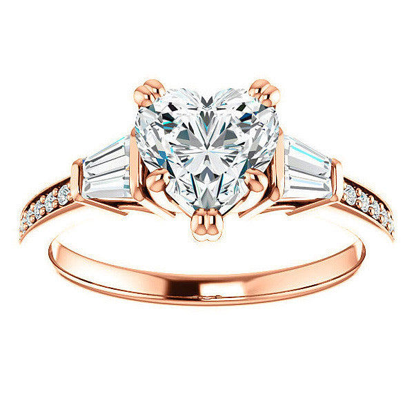 Heart and Baguette Moissanite Engagement Ring