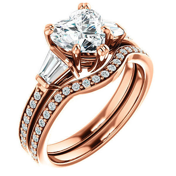Heart and Baguette Moissanite Engagement Ring
