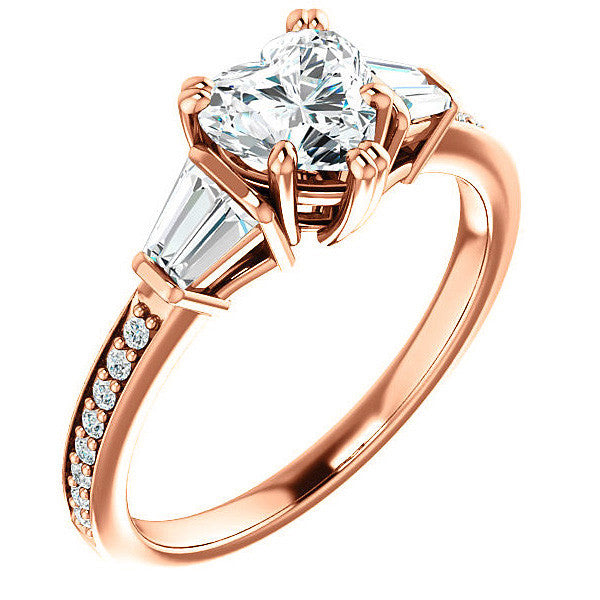 Heart and Baguette Moissanite Engagement Ring
