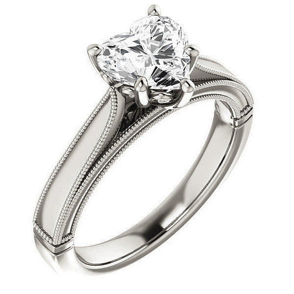 Heart shaped Moissanite Cathedral Solitaire with Scroll Accents