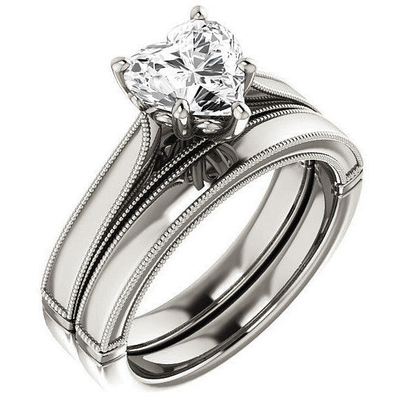 Heart shaped Moissanite Cathedral Solitaire with Scroll Accents