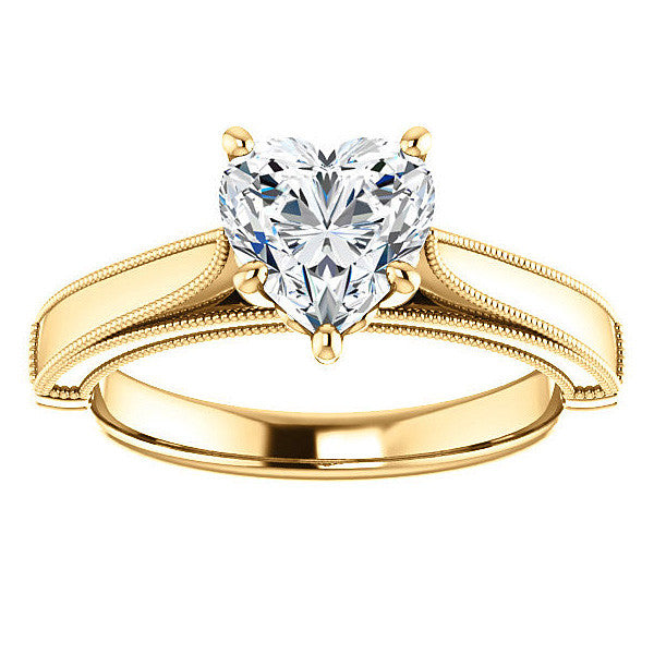 Heart shaped Moissanite Cathedral Solitaire with Scroll Accents