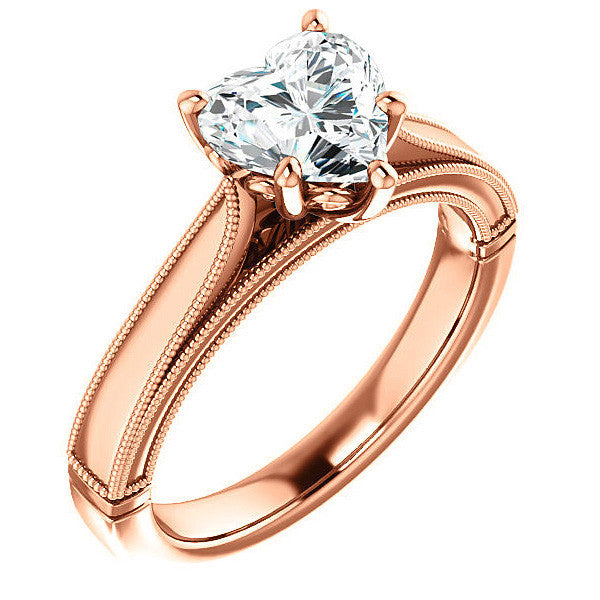 Heart shaped Moissanite Cathedral Solitaire with Scroll Accents