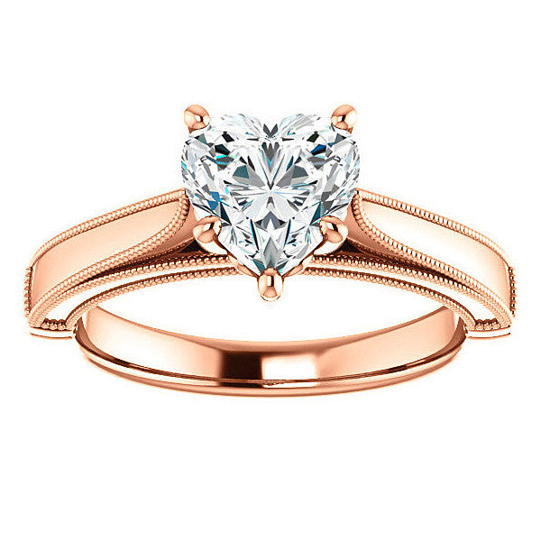 Heart shaped Moissanite Cathedral Solitaire with Scroll Accents