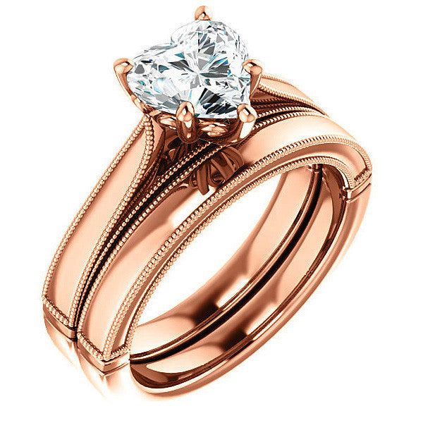 Heart shaped Moissanite Cathedral Solitaire with Scroll Accents