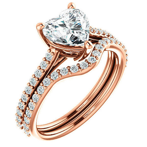 Heart shaped Accented Moissanite Engagement Ring