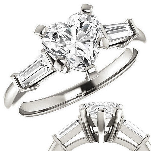 Heart & Baguette Moissanite Engagement Ring