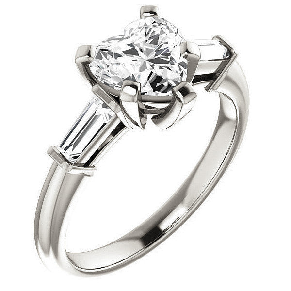 Heart & Baguette Moissanite Engagement Ring