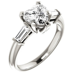 Heart & Baguette Moissanite Engagement Ring