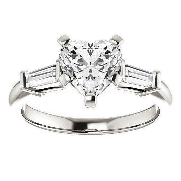 Heart & Baguette Moissanite Engagement Ring
