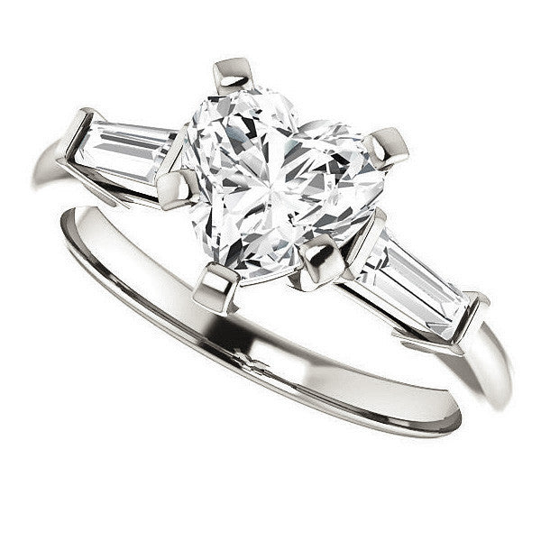 Heart & Baguette Moissanite Engagement Ring