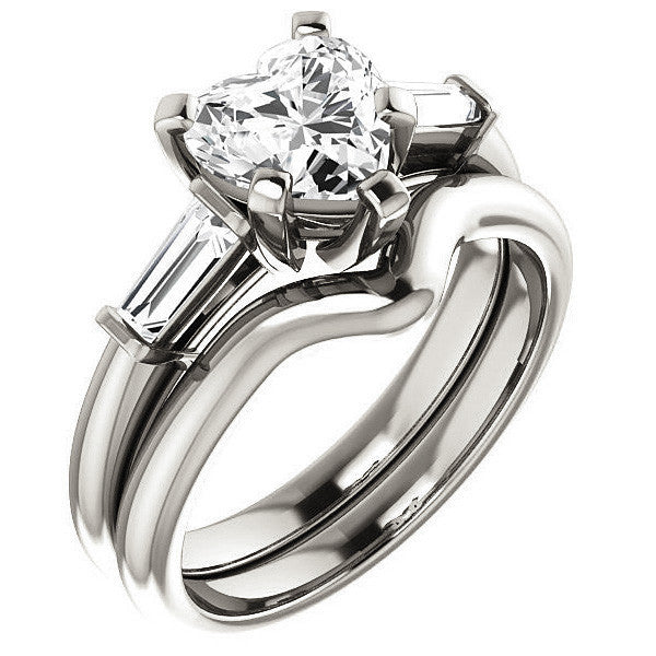 Heart & Baguette Moissanite Engagement Ring