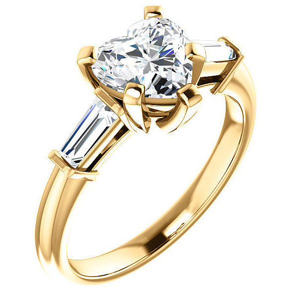 Heart & Baguette Moissanite Engagement Ring
