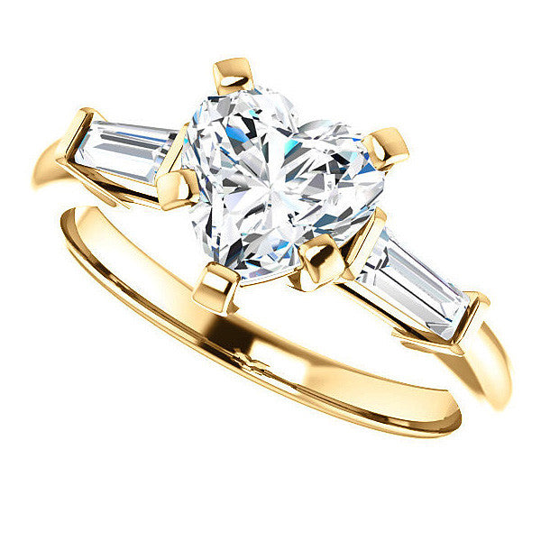 Heart & Baguette Moissanite Engagement Ring