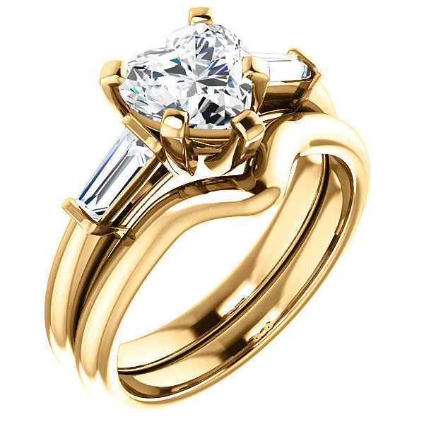 Heart & Baguette Moissanite Engagement Ring
