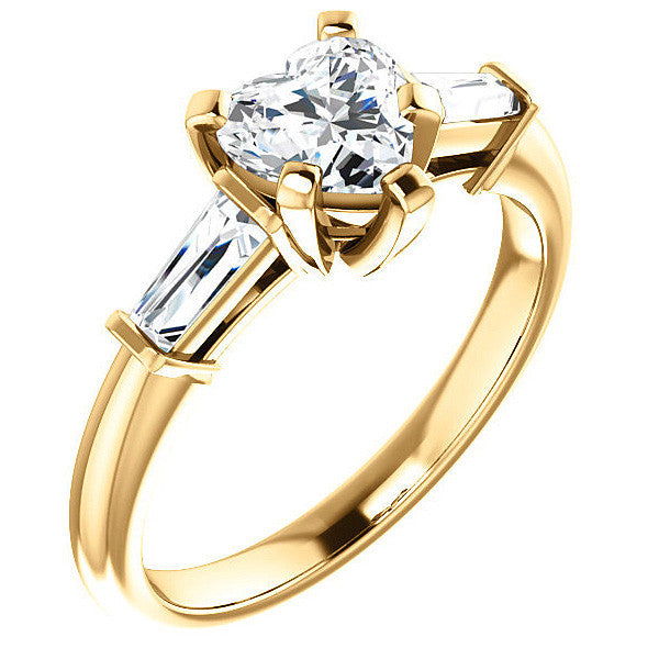 Heart & Baguette Moissanite Engagement Ring