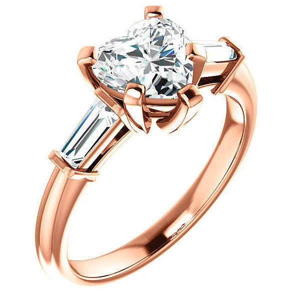 Heart & Baguette Moissanite Engagement Ring