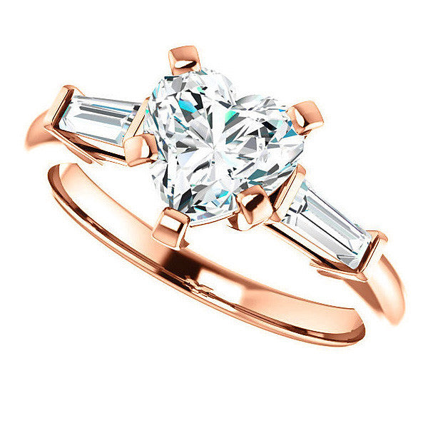 Heart & Baguette Moissanite Engagement Ring