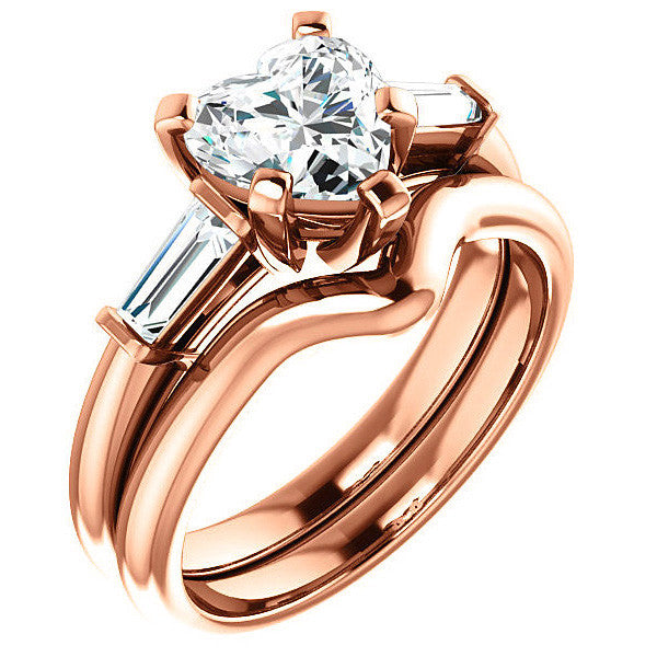Heart & Baguette Moissanite Engagement Ring