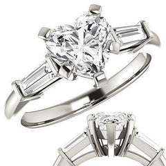 Heart & Baguette Moissanite Engagement Ring