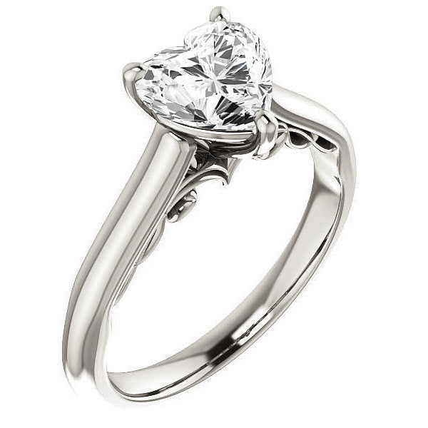 Heart Moissanite Scroll Accented Solitaire Engagement Ring