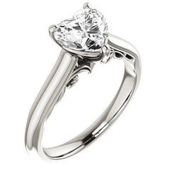 Heart Moissanite Scroll Accented Solitaire Engagement Ring