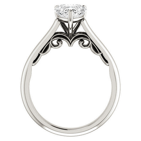 Heart Moissanite Scroll Accented Solitaire Engagement Ring
