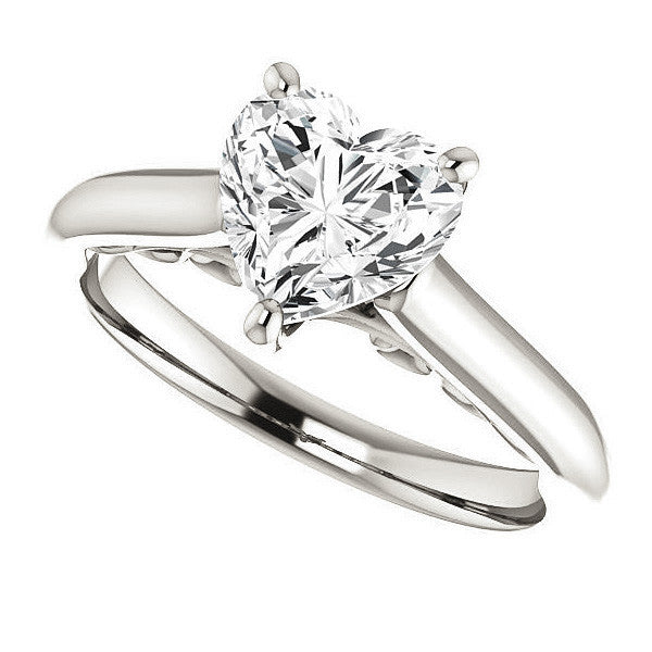 Heart Moissanite Scroll Accented Solitaire Engagement Ring