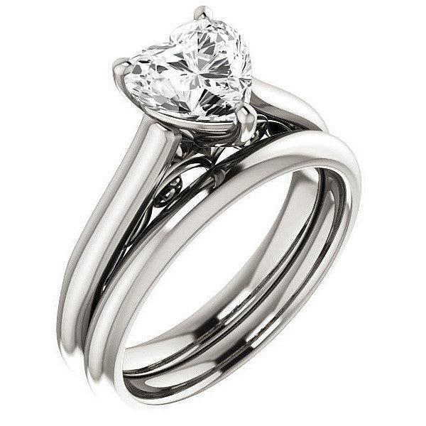 Heart Moissanite Scroll Accented Solitaire Engagement Ring