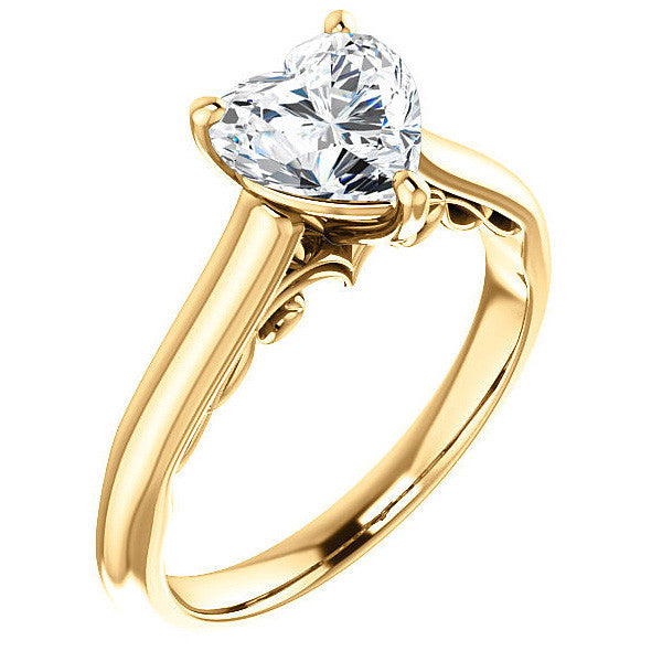 Heart Moissanite Scroll Accented Solitaire Engagement Ring