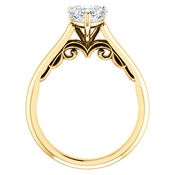 Heart Moissanite Scroll Accented Solitaire Engagement Ring