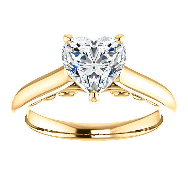 Heart Moissanite Scroll Accented Solitaire Engagement Ring