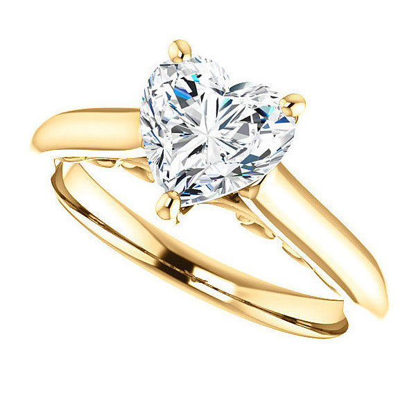 Heart Moissanite Scroll Accented Solitaire Engagement Ring