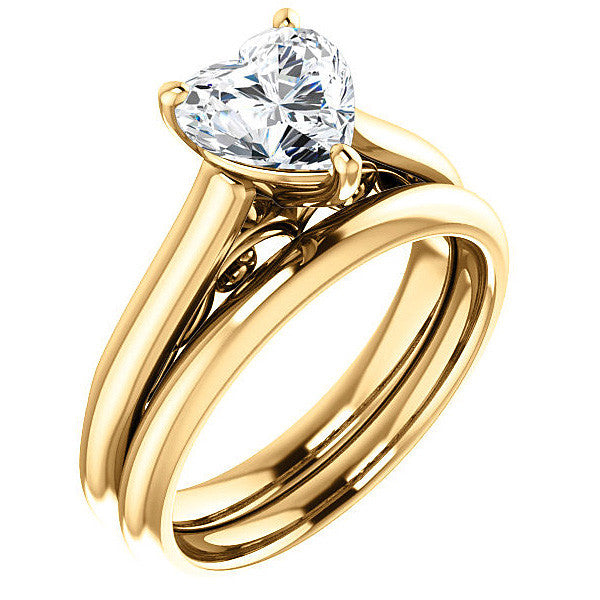 Heart Moissanite Scroll Accented Solitaire Engagement Ring