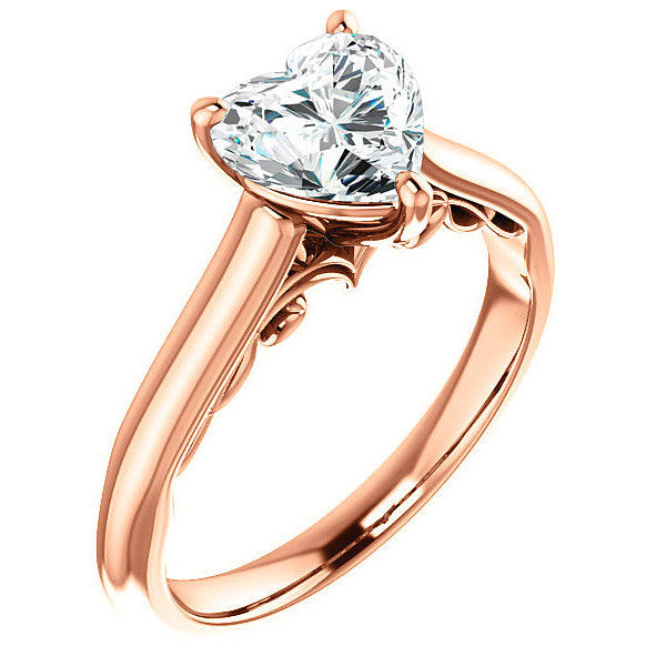 Heart Moissanite Scroll Accented Solitaire Engagement Ring