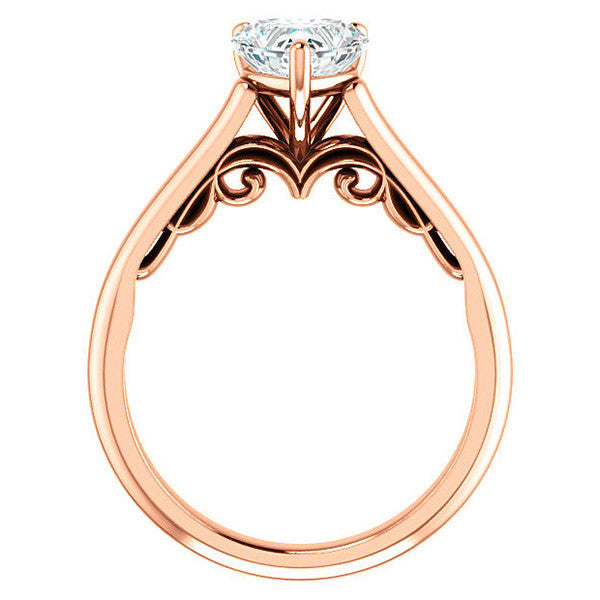 Heart Moissanite Scroll Accented Solitaire Engagement Ring