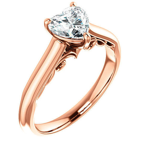 Heart Moissanite Scroll Accented Solitaire Engagement Ring