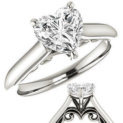 Heart Moissanite Scroll Accented Solitaire Engagement Ring
