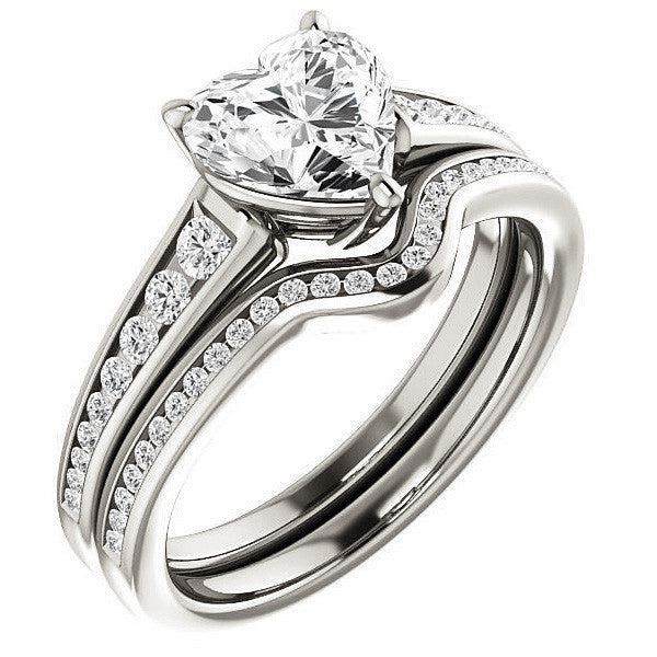 Heart Channel Set Moissanite Engagement Ring