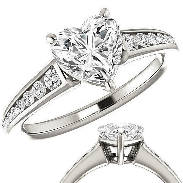 Heart Channel Set Moissanite Engagement Ring