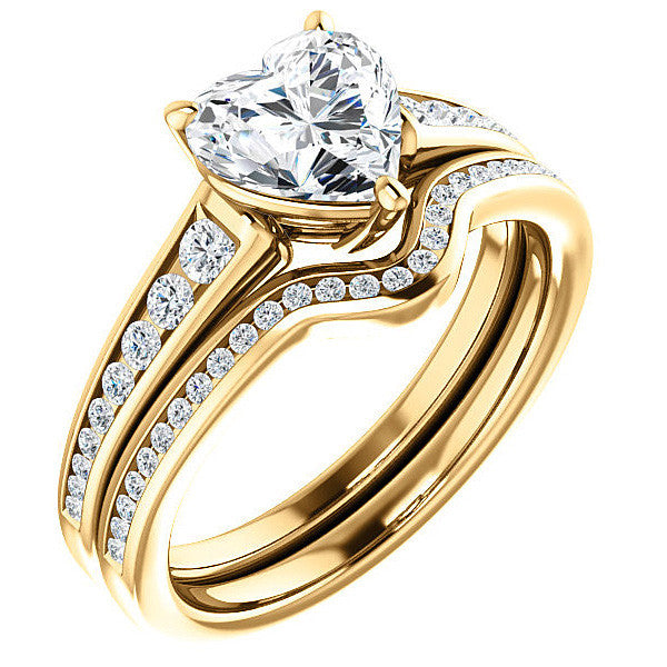 Heart Channel Set Moissanite Engagement Ring