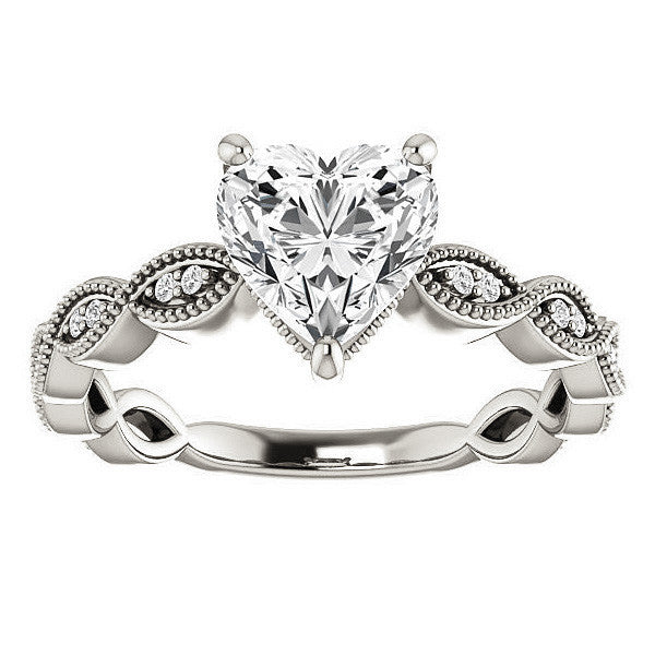 Heart cut Infinity-Styled Moissanite Engagement Ring with Milgrain