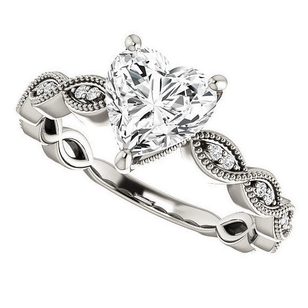 Heart cut Infinity-Styled Moissanite Engagement Ring with Milgrain