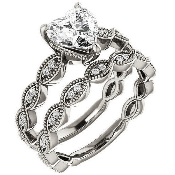 Heart cut Infinity-Styled Moissanite Engagement Ring with Milgrain