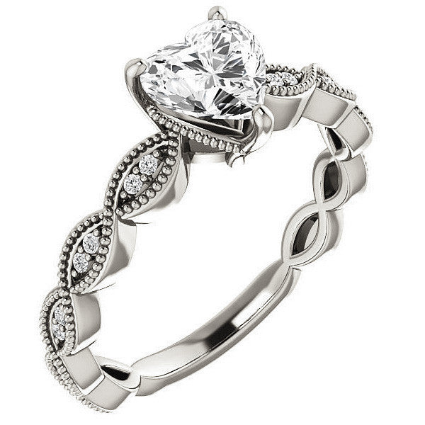 Heart cut Infinity-Styled Moissanite Engagement Ring with Milgrain