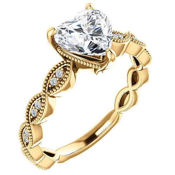 Heart cut Infinity-Styled Moissanite Engagement Ring with Milgrain