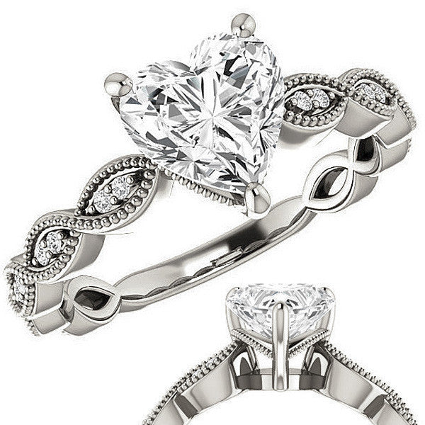 Heart cut Infinity-Styled Moissanite Engagement Ring with Milgrain