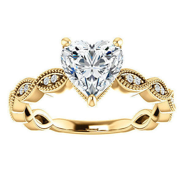 Heart cut Infinity-Styled Moissanite Engagement Ring with Milgrain